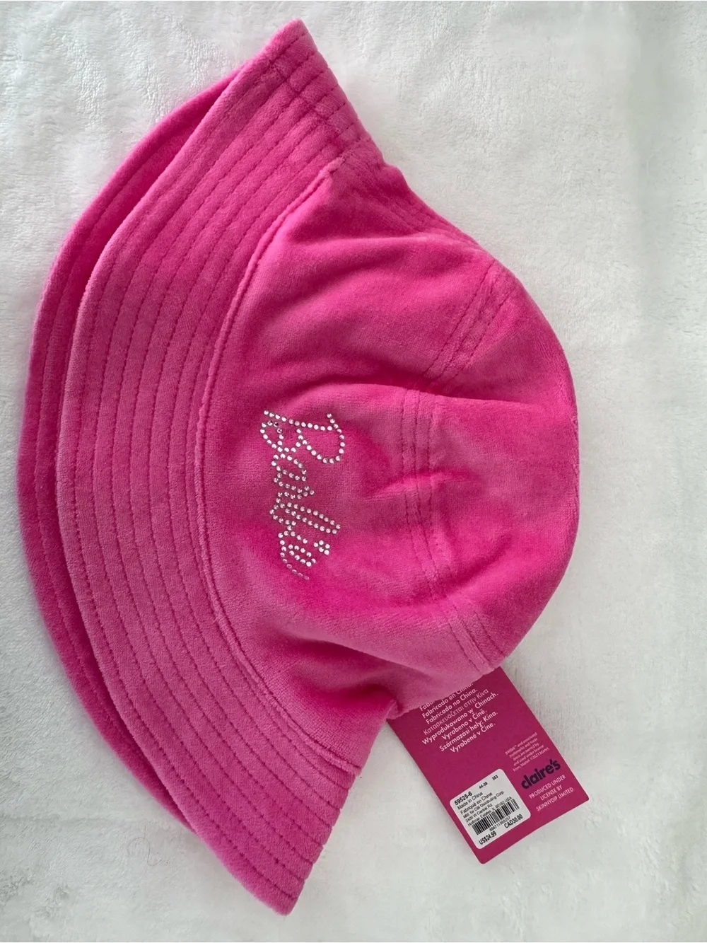 Claire's Hot Pink Kids' Bucket Hat with 'Barbie' Crystal Accent
